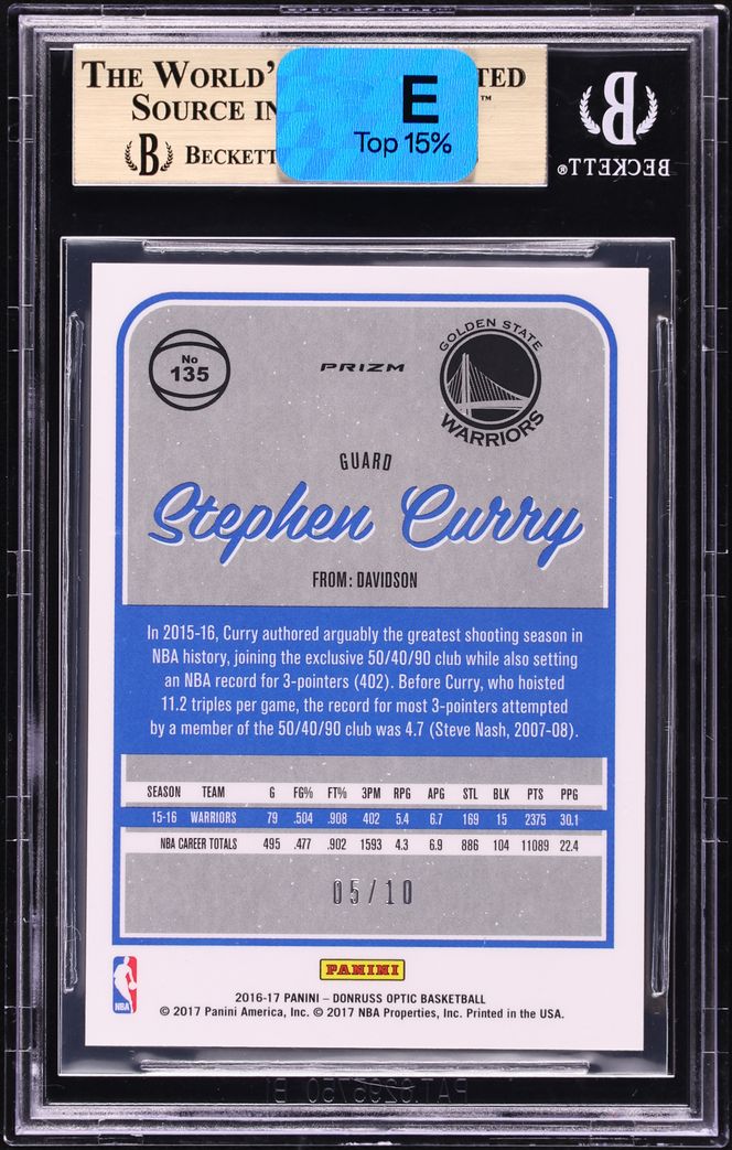 2016 Donruss Optic Gold Stephen Curry /10 #135 BGS 9.5 GEM MINT - Photo 2