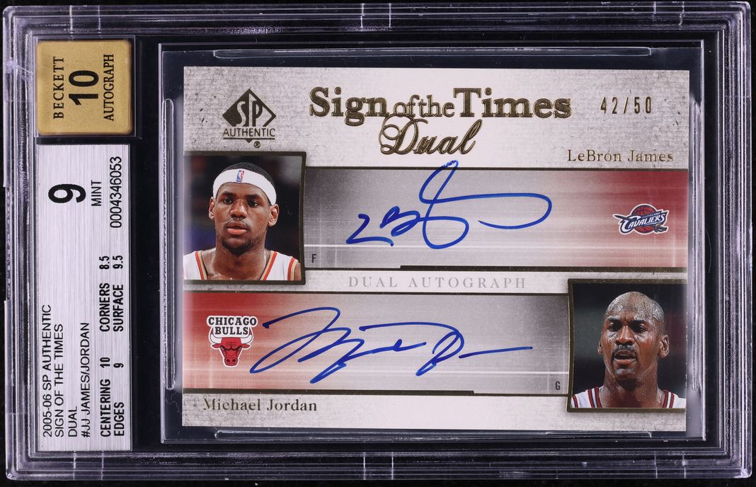 2005 SP Authentic Sign Of The Times LeBron James Michael Jordan AUTO /50 BGS 9