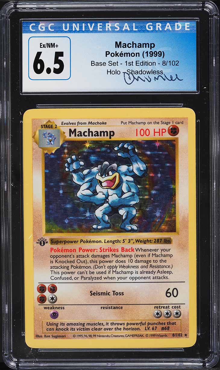 1999 Pokemon Base Set Shadowless 1st Edition Holo Machamp #8 CGC 6.5 EXMT+