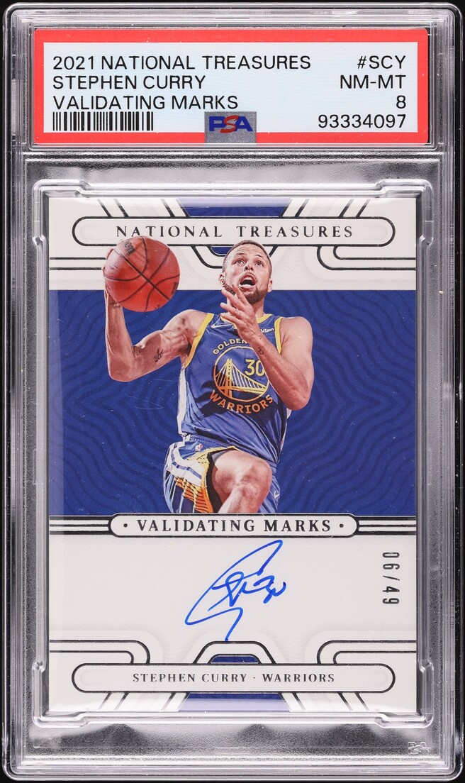 2021 National Treasures Validating Marks Stephen Curry AUTO /49 #VM-SCY PSA 8