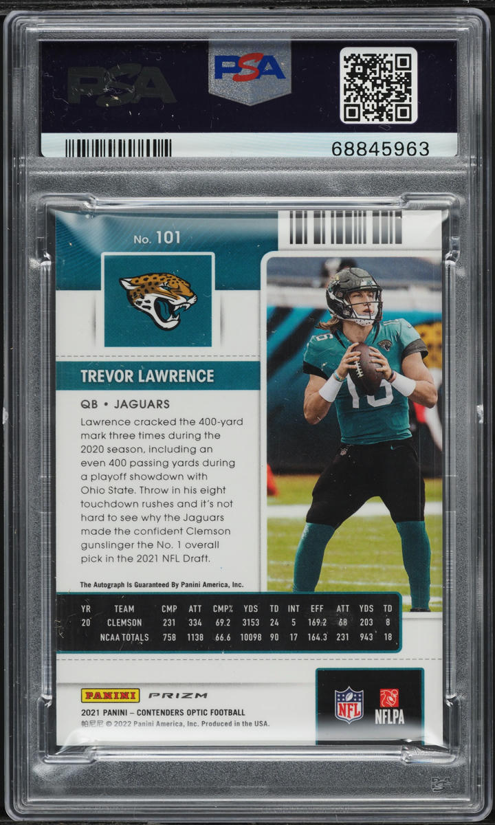 2021 Panini Contenders Optic Silver Trevor Lawrence ROOKIE AUTO #101 PSA 9 MINT