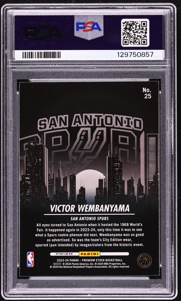 2023 Hoops Premium Stock City Edition Silver Prizm Victor Wembanyama ROOKIE #25 PSA 10 GEM MINT