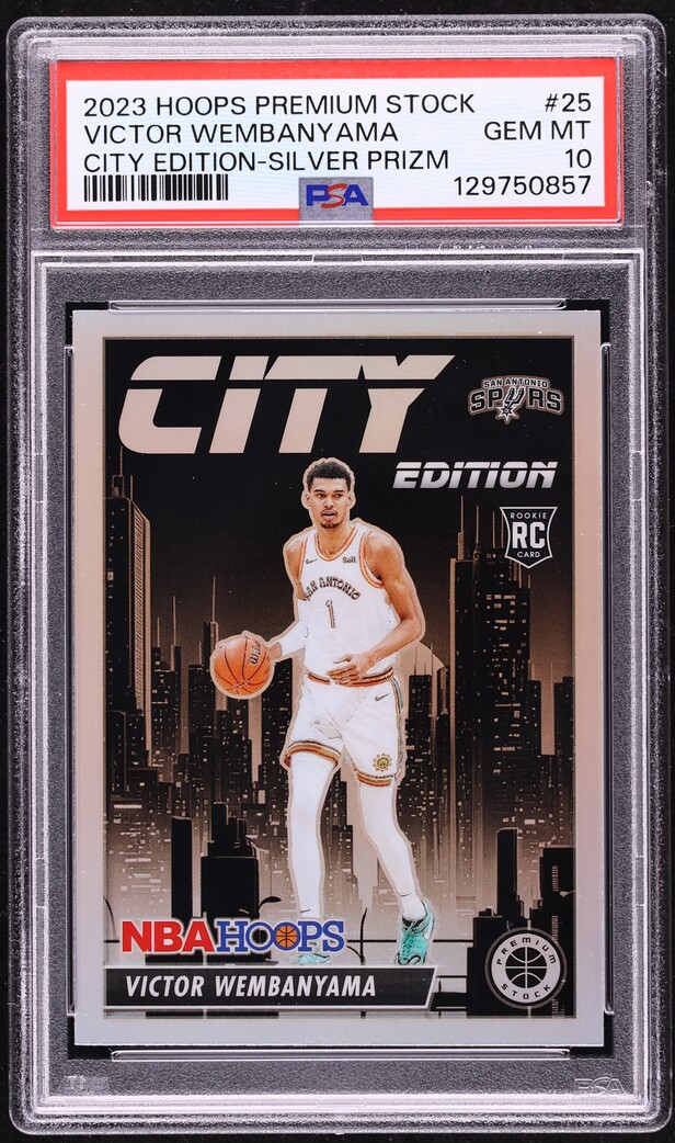 2023 Hoops Premium Stock City Edition Silver Prizm Victor Wembanyama ROOKIE #25 PSA 10 GEM MINT