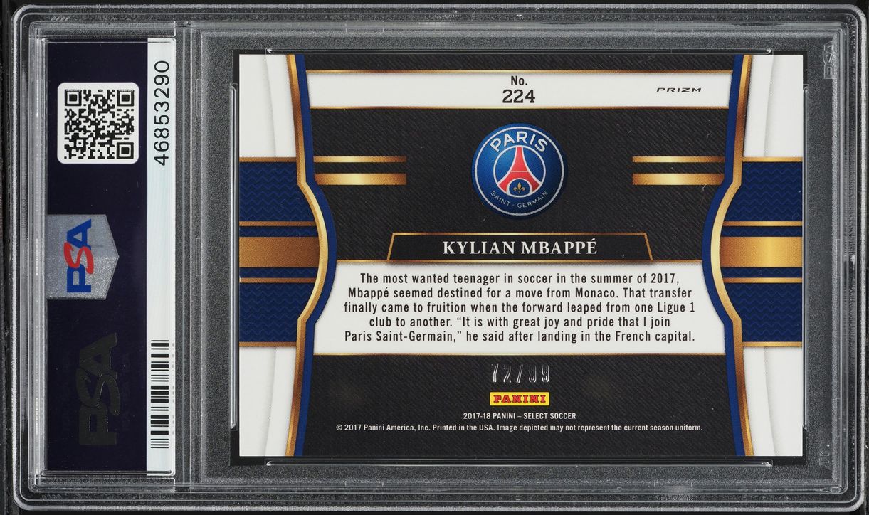 2017 Select Field Level White Prizm Kylian Mbappe ROOKIE /99 #224 PSA 9 MINT - Photo 2