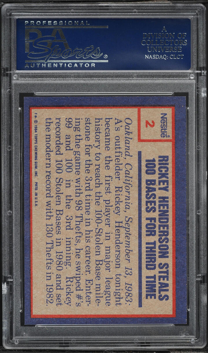 1984 Topps Nestle Rickey Henderson #2 PSA 10 GEM MINT