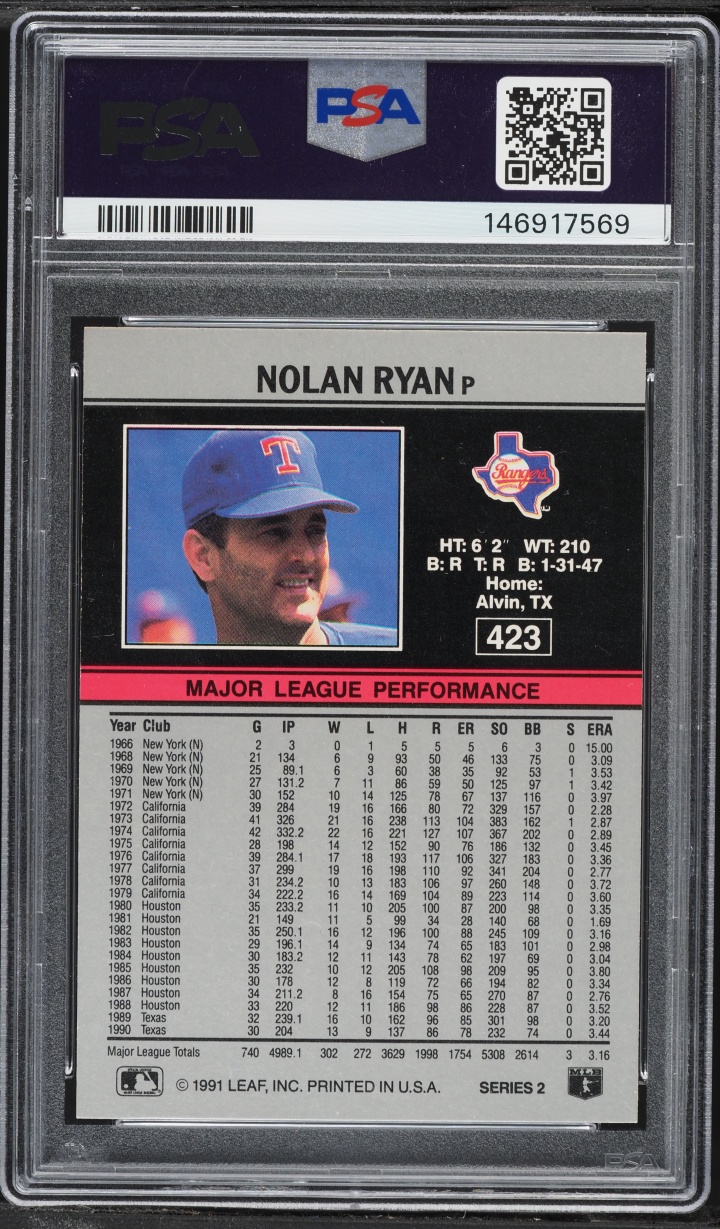 1991 Leaf Nolan Ryan #423 PSA 8 NM-MT