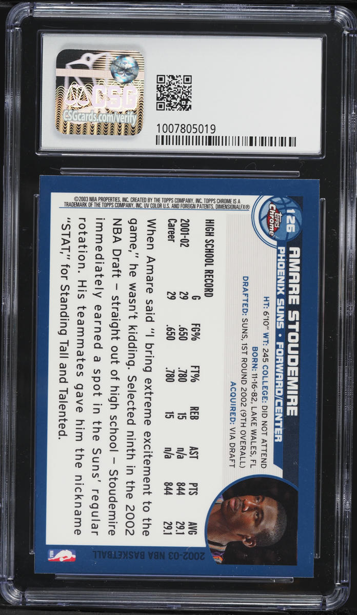 2002 Topps Chrome Amare Stoudemire ROOKIE #126 CSG 9 MINT