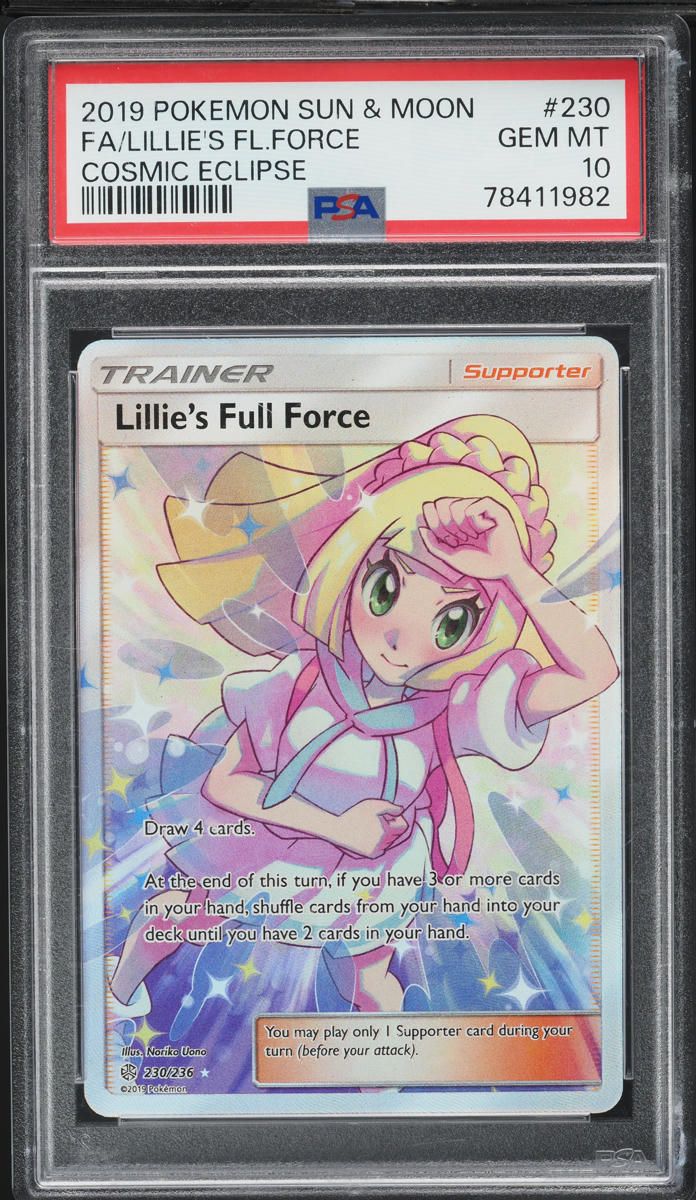 2019 Pokemon SM Cosmic Eclipse Full Art Lillie's Full Force #230 PSA 10 GEM MINT