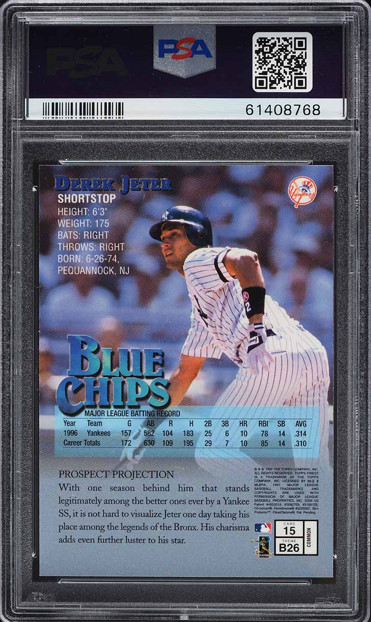 1997 Finest w/ Coating Derek Jeter #15 PSA 8 NM-MT