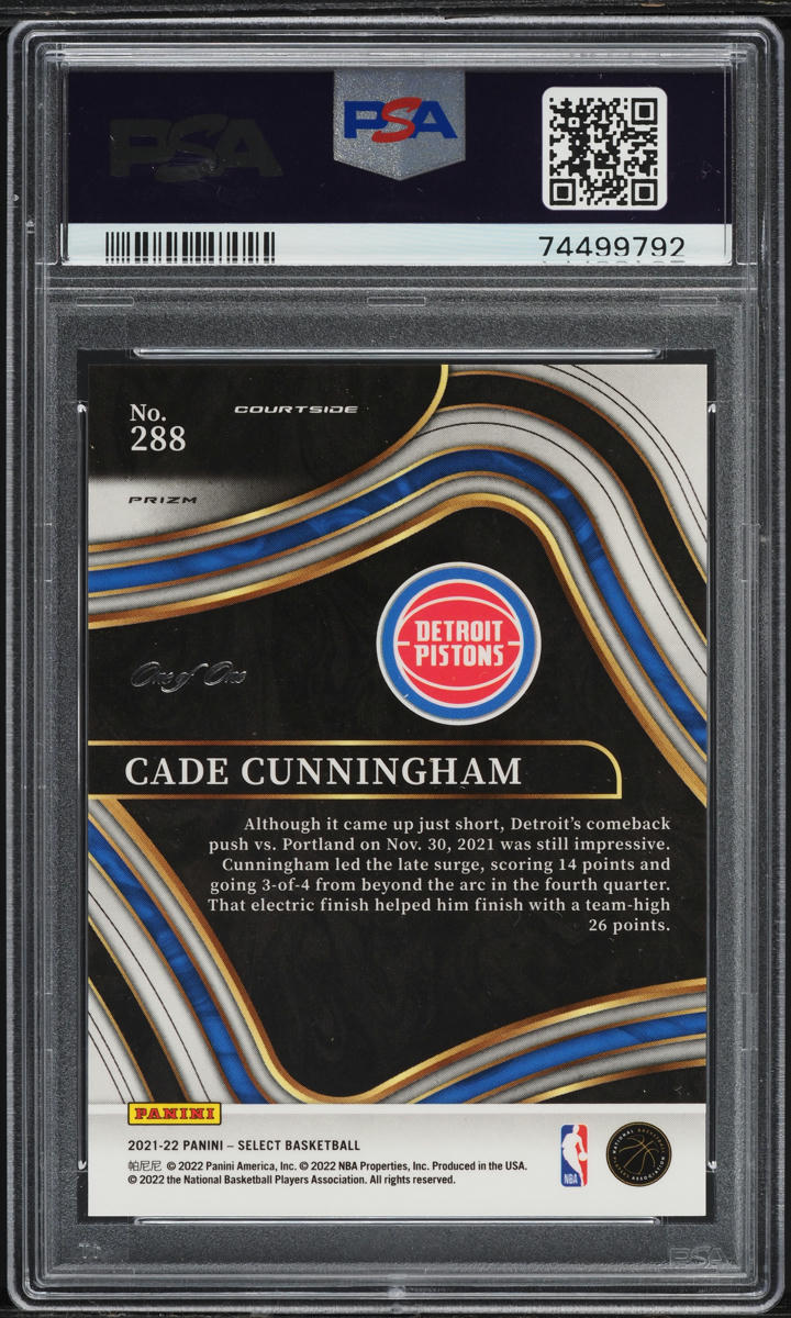 2021 Select Courtside Pink Prizm Cade Cunningham ROOKIE 1/1 #288 PSA 9 MINT
