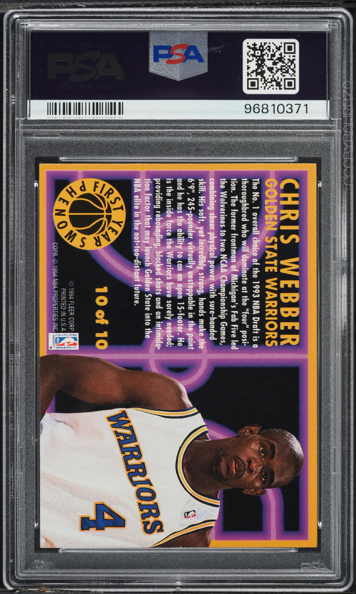 1993 Fleer 1st Year Phenoms Chris Webber ROOKIE #10 PSA 8 NM-MT