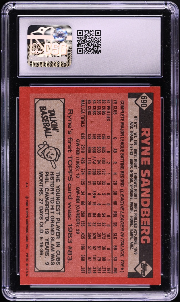 1986 Topps Ryne Sandberg #690 CSG 7.5 NRMT+