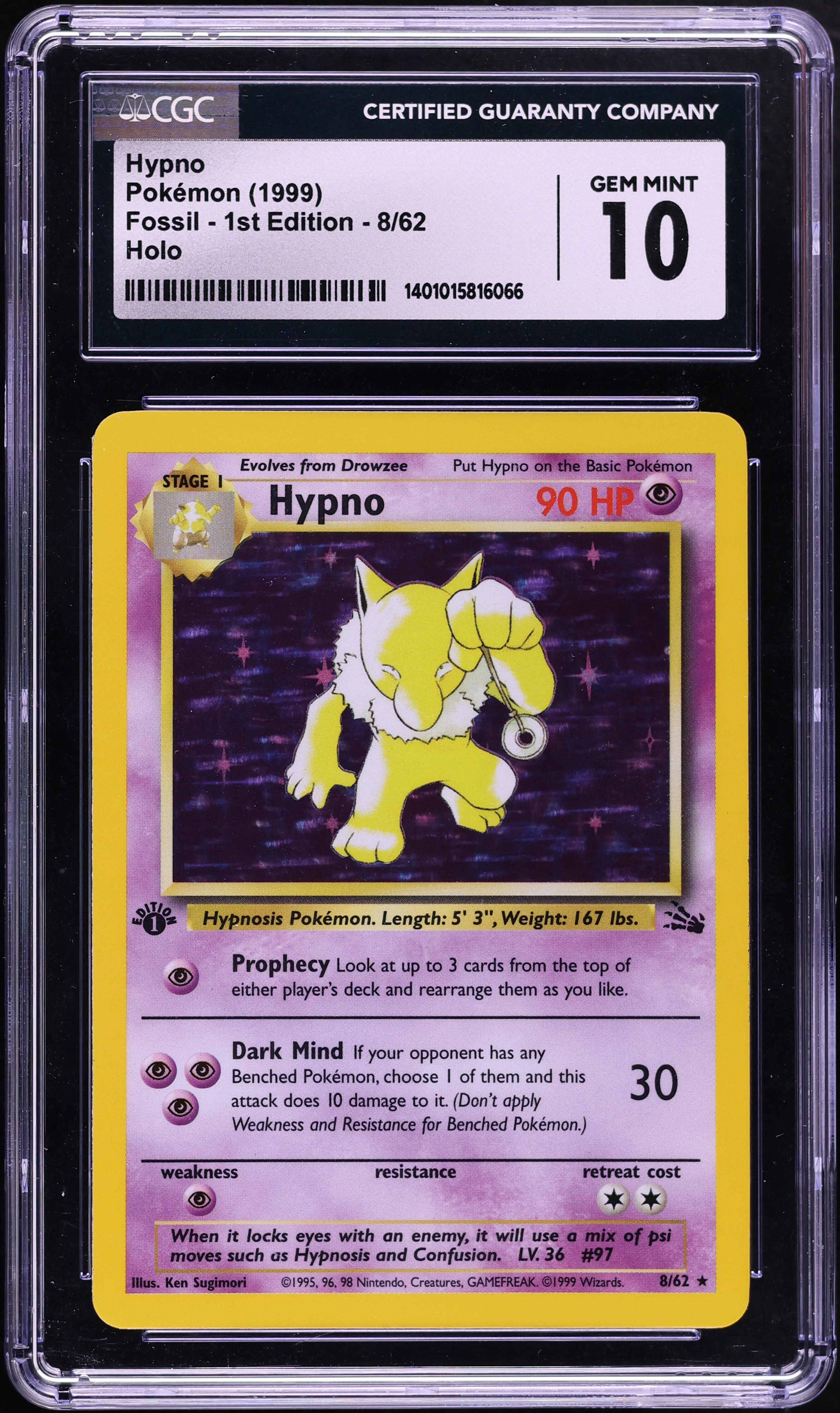 1999 Pokemon Fossil 1st Edition Holo Hypno #8 CGC 10 GEM MINT