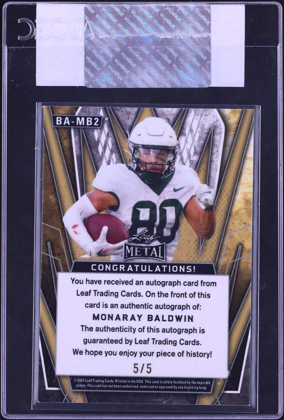 2024 Leaf Metal Black Mojo Monaray Baldwin ROOKIE AUTO 5/5 #BA-MB2 CGC AUTH