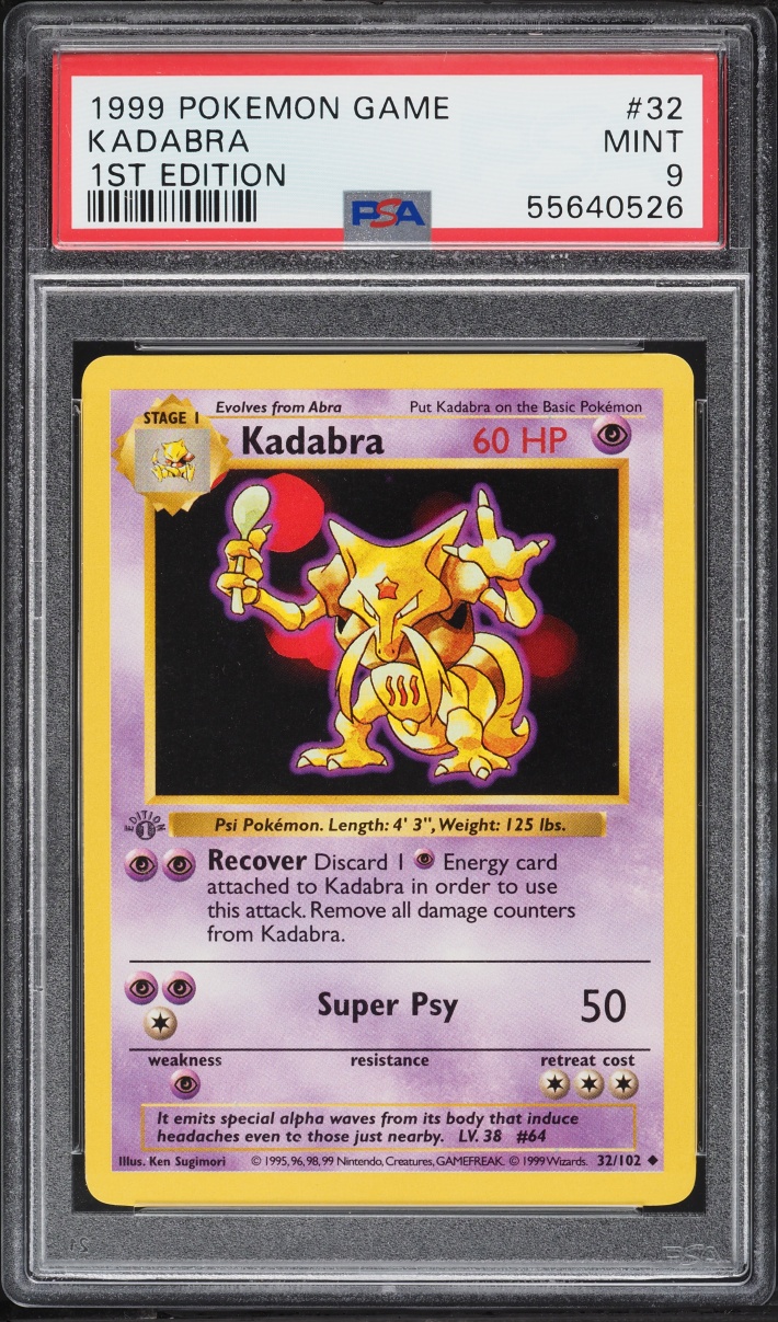 1999 Pokemon Base Set Shadowless 1st Edition Kadabra #32 PSA 9 MINT