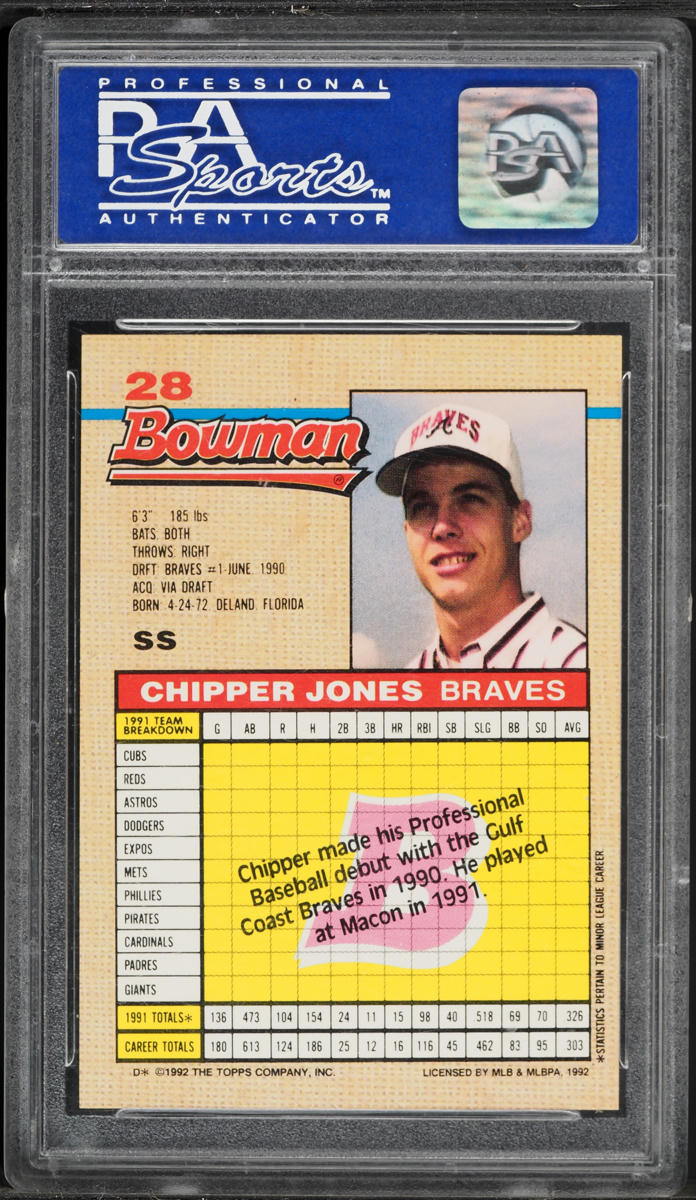 1992 Bowman Chipper Jones ROOKIE #28 PSA 9 MINT
