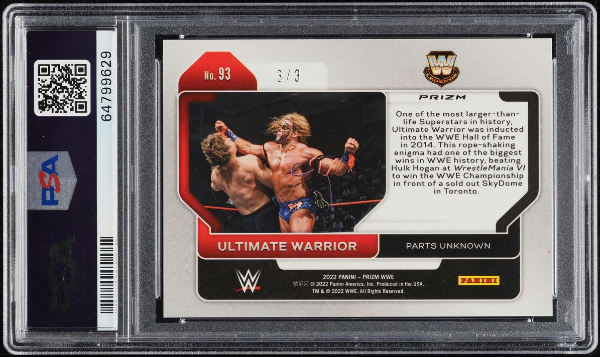 2022 Panini Prizm WWE Gold Shimmer FOTL Ultimate Warrior 3/3 #93 PSA 9 MINT
