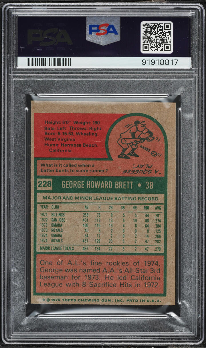 1975 Topps Mini George Brett ROOKIE #228 PSA 7 NRMT