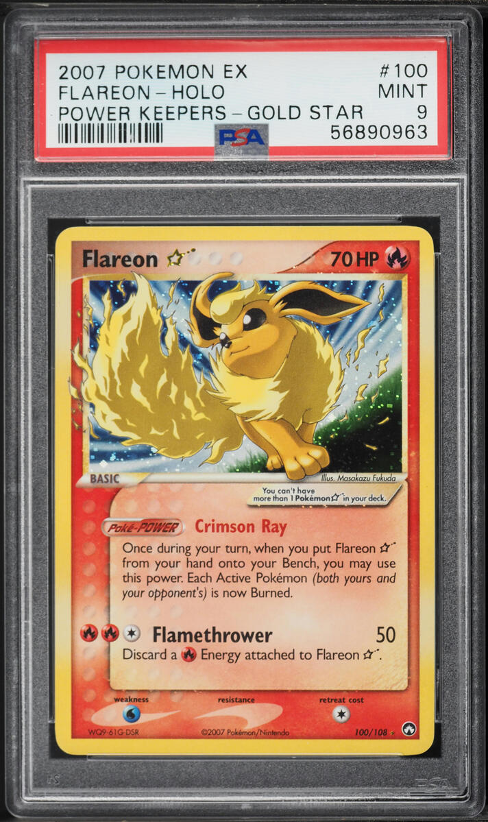 2007 Pokemon EX Power Keepers Holo Flareon Gold Star #100 PSA 9 MINT