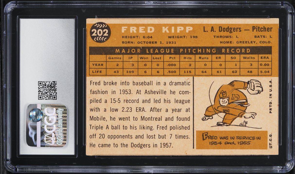 1960 Topps Fred Kipp #202 CGC 5.5 EX+