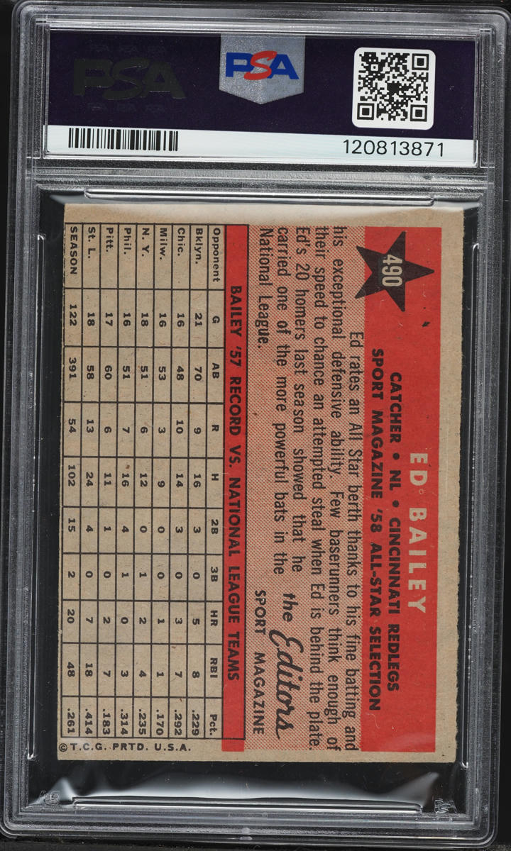 1958 Topps All-Star Ed Bailey #490 PSA 4 VGEX