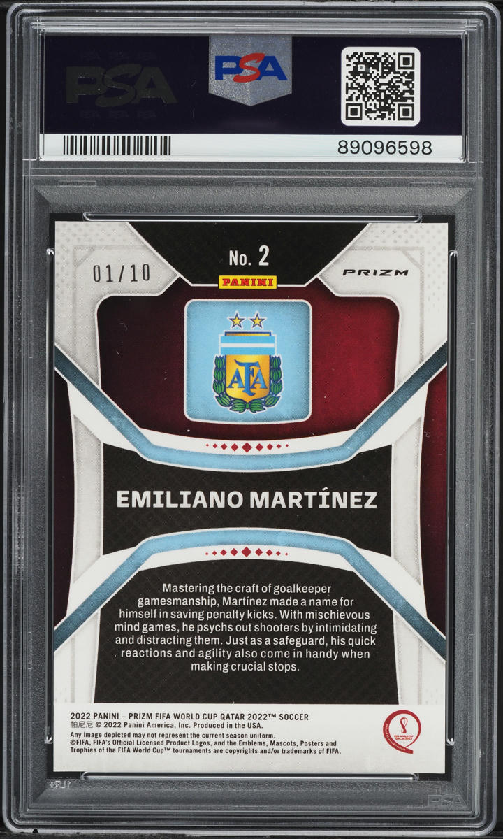 2022 Panini Prizm World Cup Qatar Gold Emiliano Martinez 1/10 #2 PSA 8 NM-MT