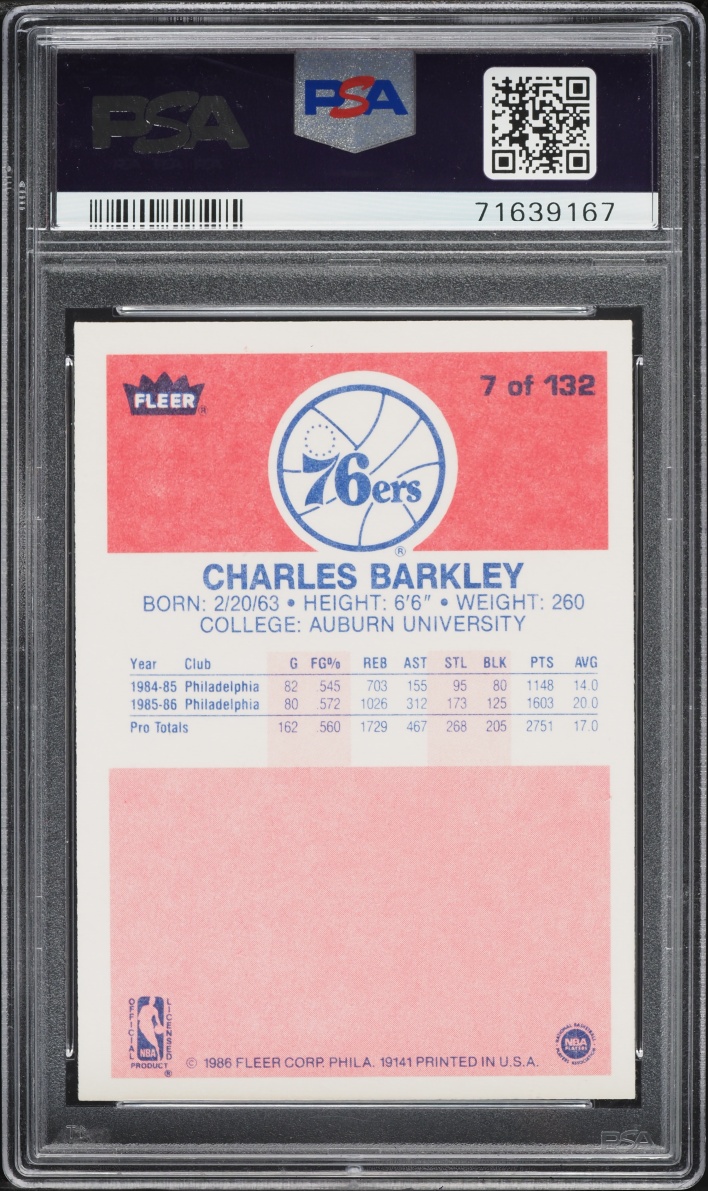 1986 Fleer Basketball Charles Barkley #7 PSA 9 MINT
