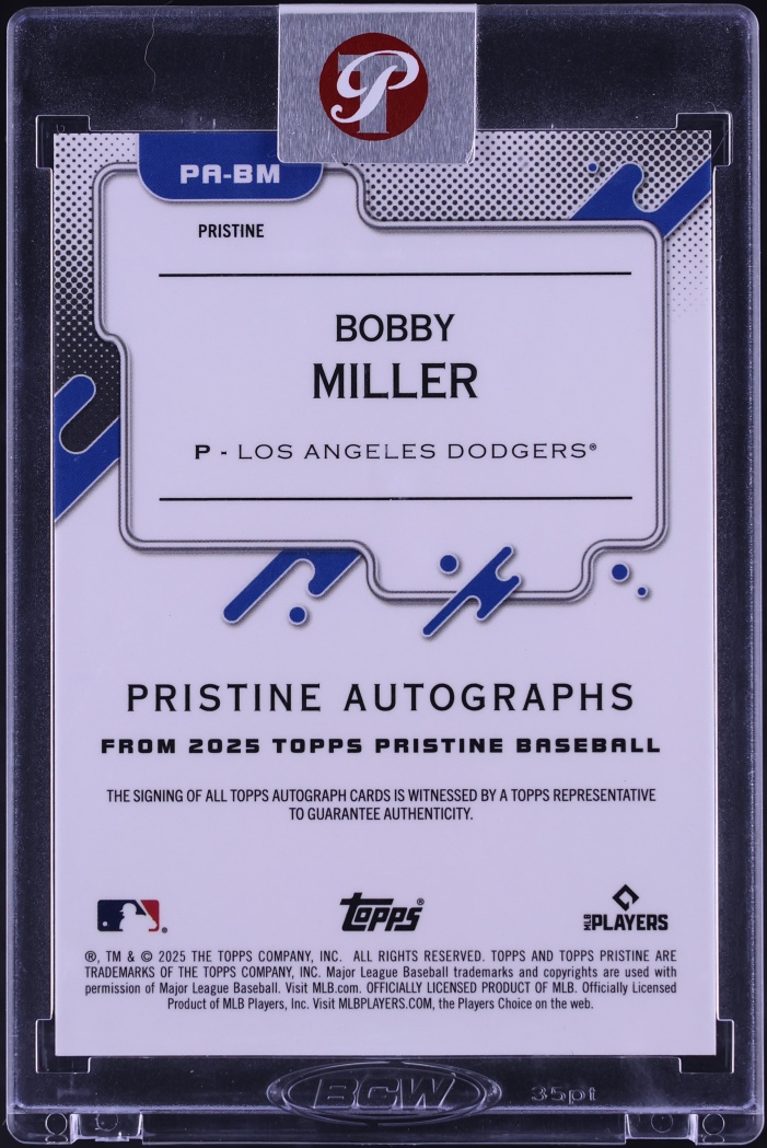 2025 Topps Pristine Green Refractor Bobby Miller AUTO /150 #PA-BM