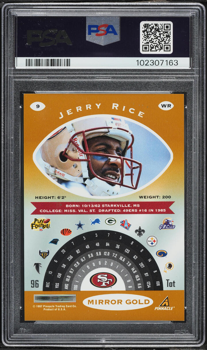 1997 Pinnacle Certified Mirror Gold Jerry Rice #9 PSA 8 NM-MT