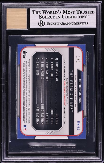2015 Bowman Chrome Farm's Finest Mini Superfractor Aaron Judge PROSPECT AUTO 1/1 BGS 9 MINT