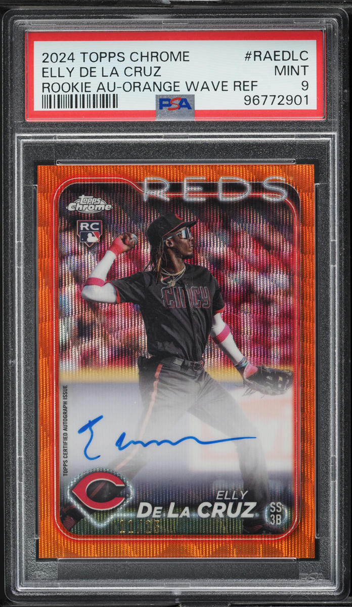 2024 Topps Chrome Orange Wave Elly De La Cruz ROOKIE AUTO /25 #RAEDLC PSA 9 MINT