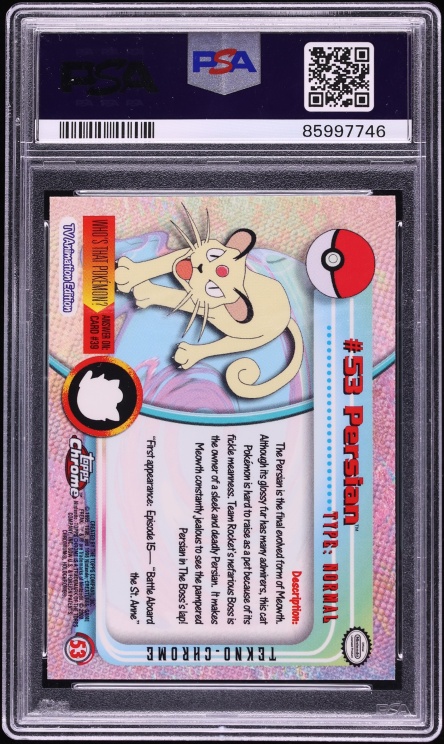 2000 Topps Chrome Pokemon T.V. Tekno Persian #53 PSA 10 GEM MINT