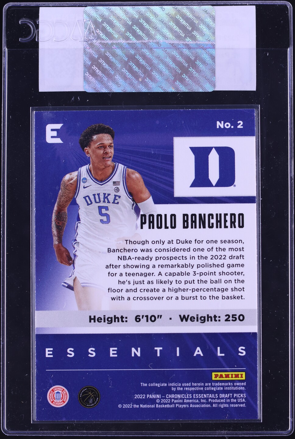 2022 Panini Chronicles Draft Picks Essentials Bronze Paolo Banchero ROOKIE #2 CGC AUTH
