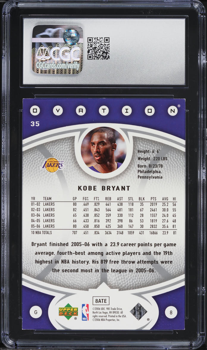2006 Upper Deck Ovation Kobe Bryant #35 CGC 7 NRMT