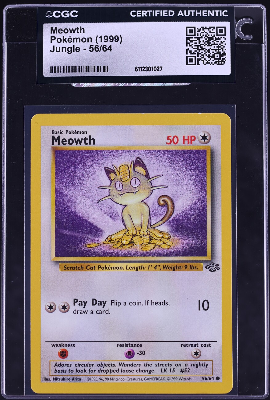 1999 Pokemon Jungle Meowth #56 CGC AUTH