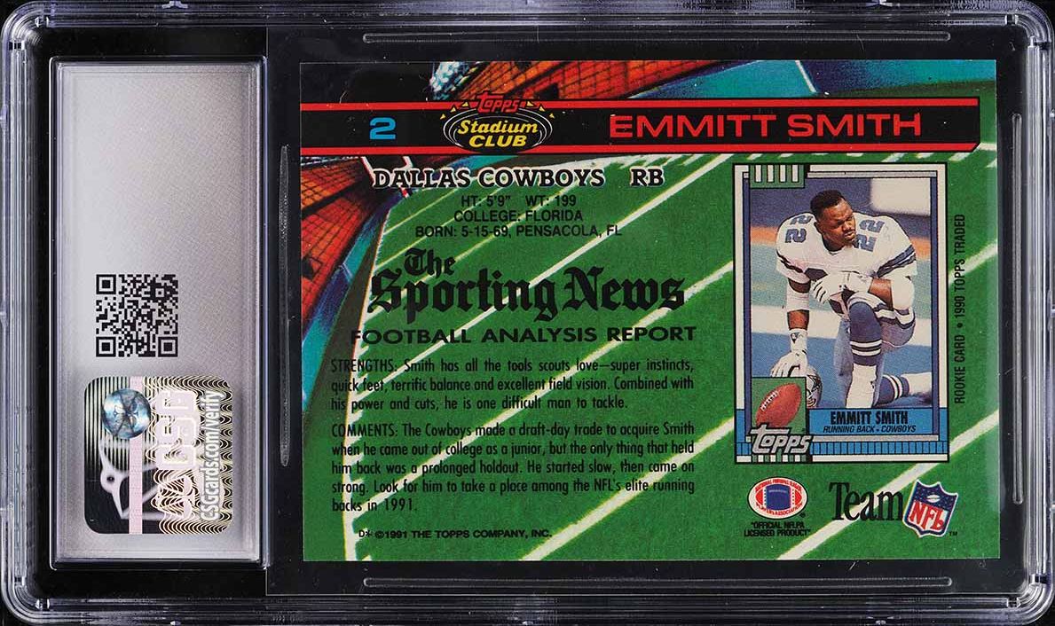 1991 Stadium Club Football Emmitt Smith #2 CSG 10 GEM MINT