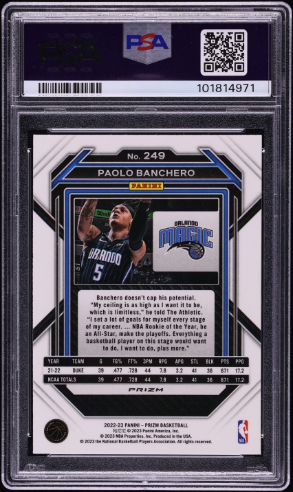 2022 Panini Prizm Silver Paolo Banchero ROOKIE #249 PSA 8 NM-MT
