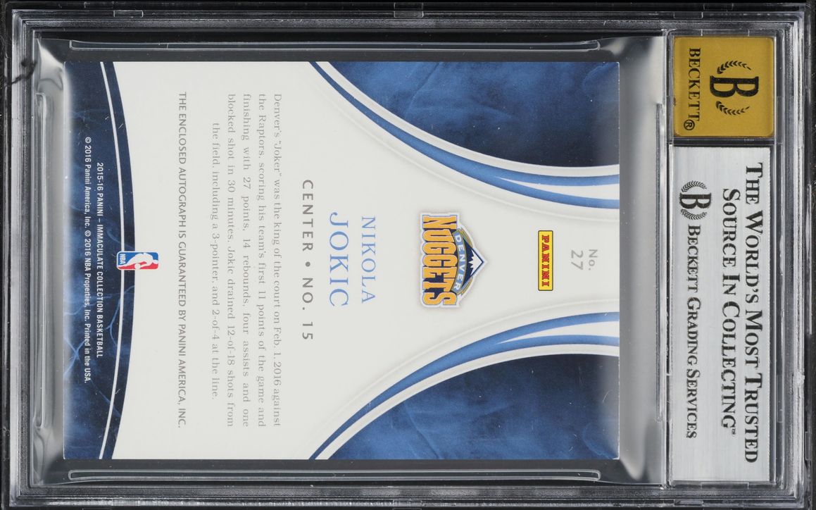 2015 Immaculate Collection Bronze Nikola Jokic ROOKIE AUTO /73 #27 BGS 8.5 NM-MT+ - Photo 2