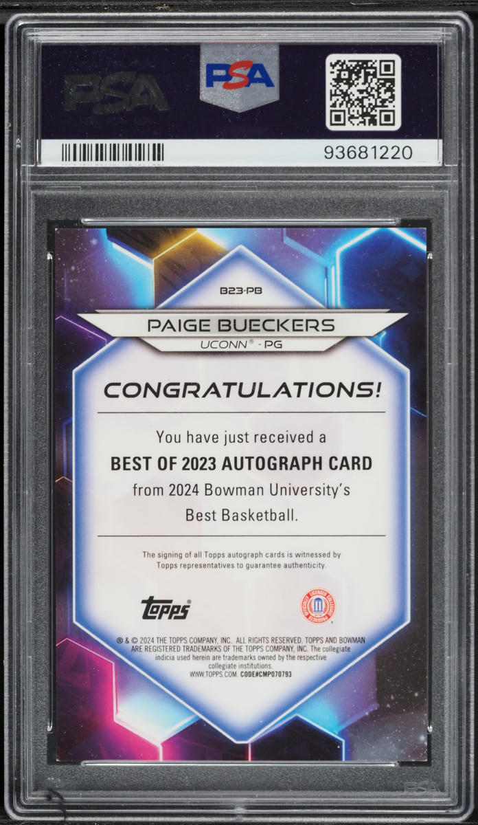 2023 Bowman University Best Geometric Gold Refractor Paige Bueckers RC AUTO Jersey #5/50 PSA 9 - Photo 2