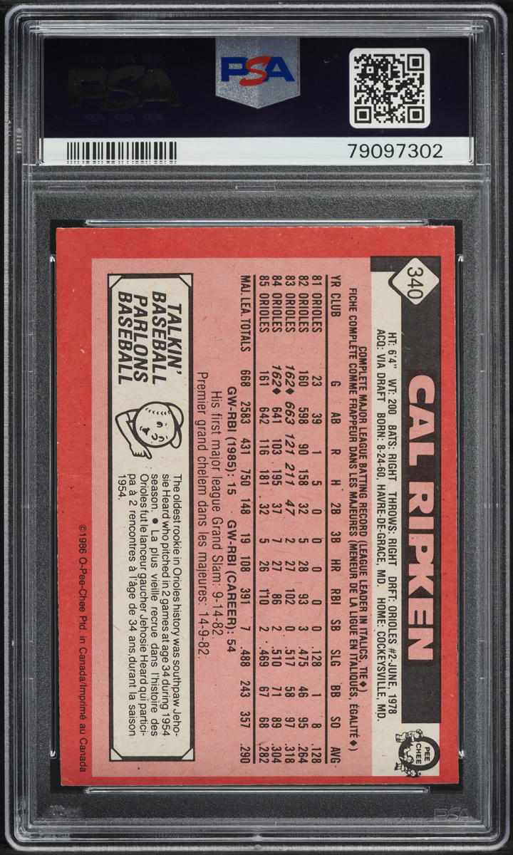 1986 O-Pee-Chee Cal Ripken Jr. #340 PSA 6 EXMT