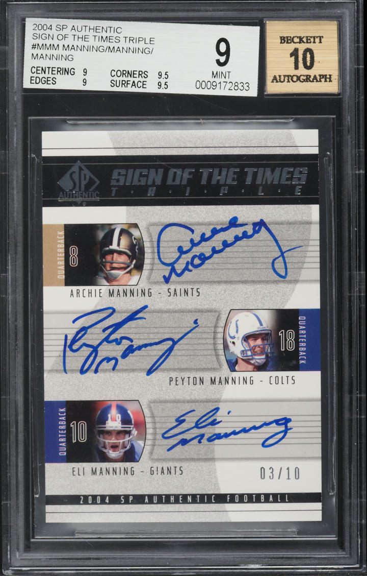 2004 SP Authentic Sign Of Times Archie Payton & Eli Manning RC AUTO /10 BGS 9