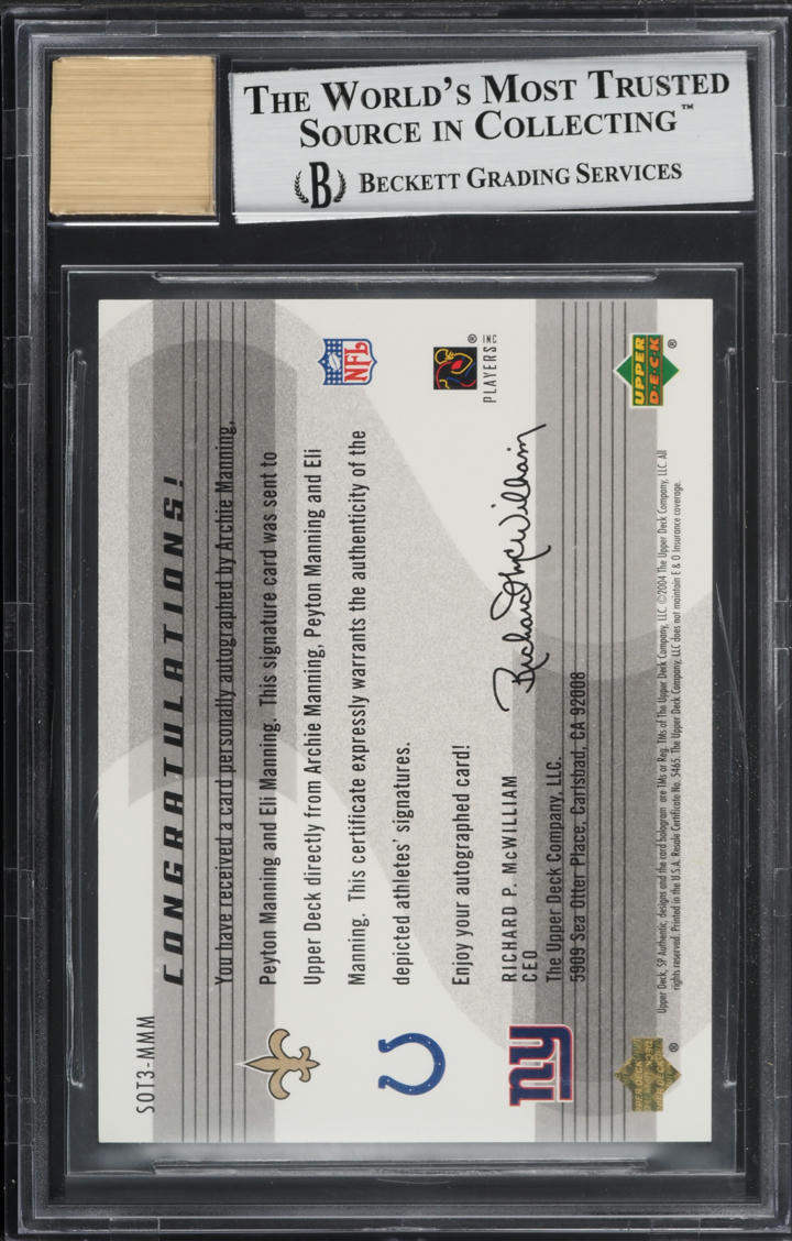 2004 SP Authentic Sign Of Times Archie Payton & Eli Manning RC AUTO /10 BGS 9
