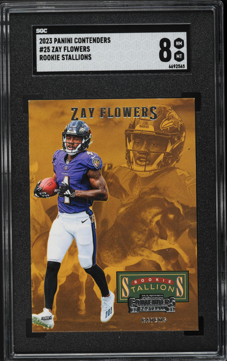 2023 Panini Contenders Stallions Zay Flowers ROOKIE #25 SGC 8 NM-MT