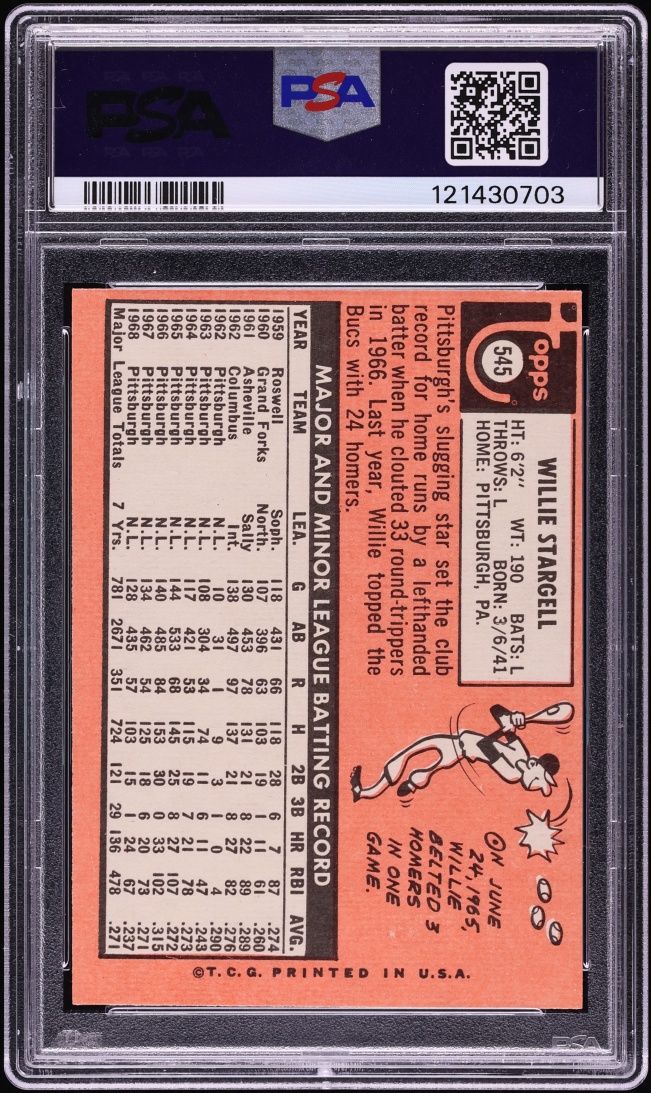 1969 Topps Willie Stargell #545 PSA 9(oc) MINT