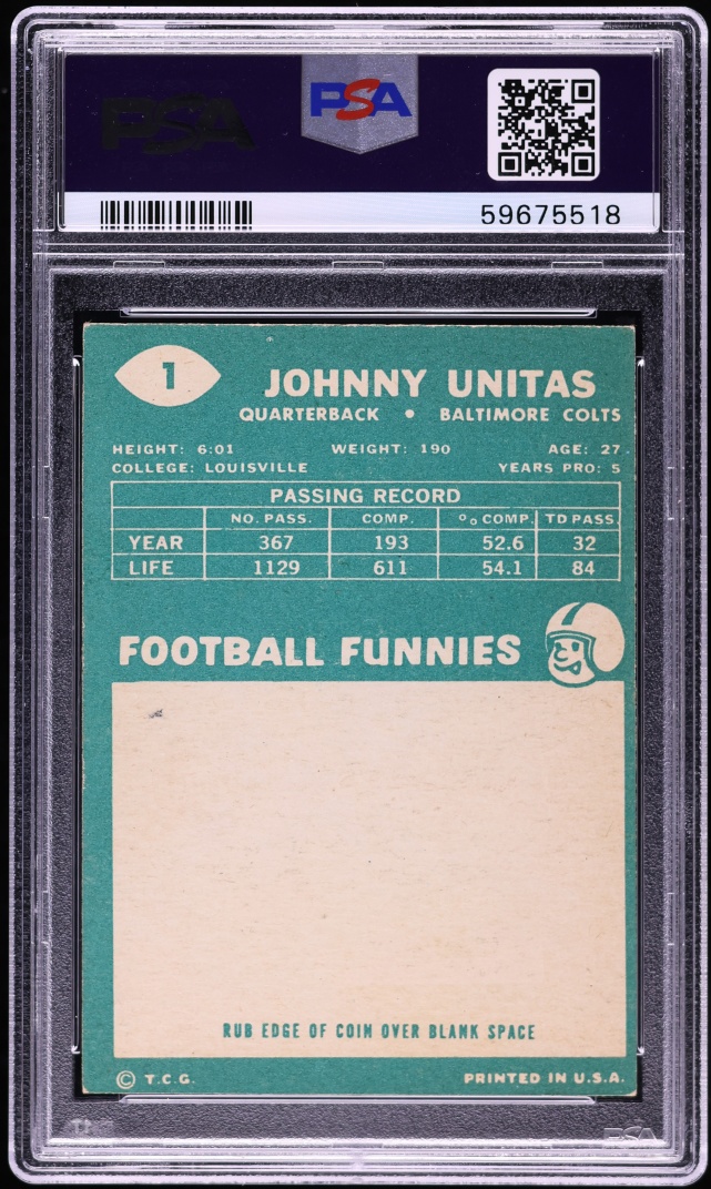 1960 Topps Football Johnny Unitas #1 PSA 4 VGEX