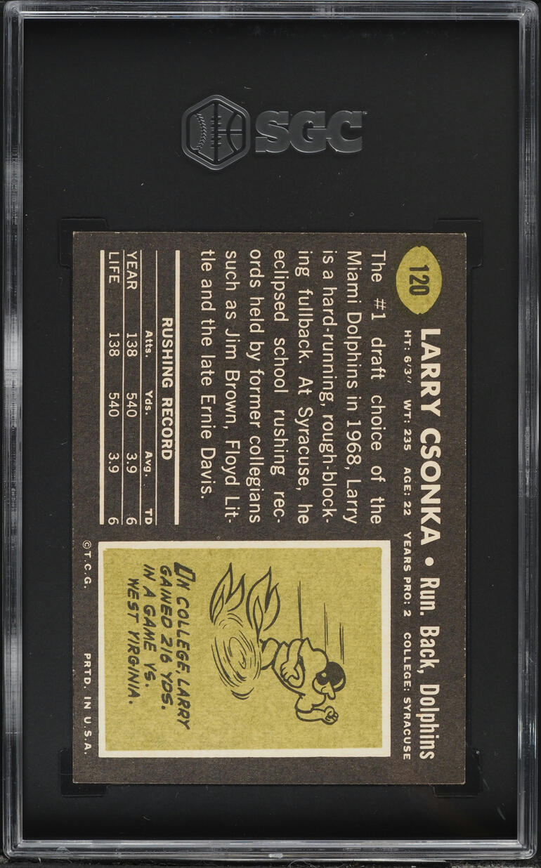 1969 Topps Football Larry Csonka ROOKIE #120 SGC 5 EX