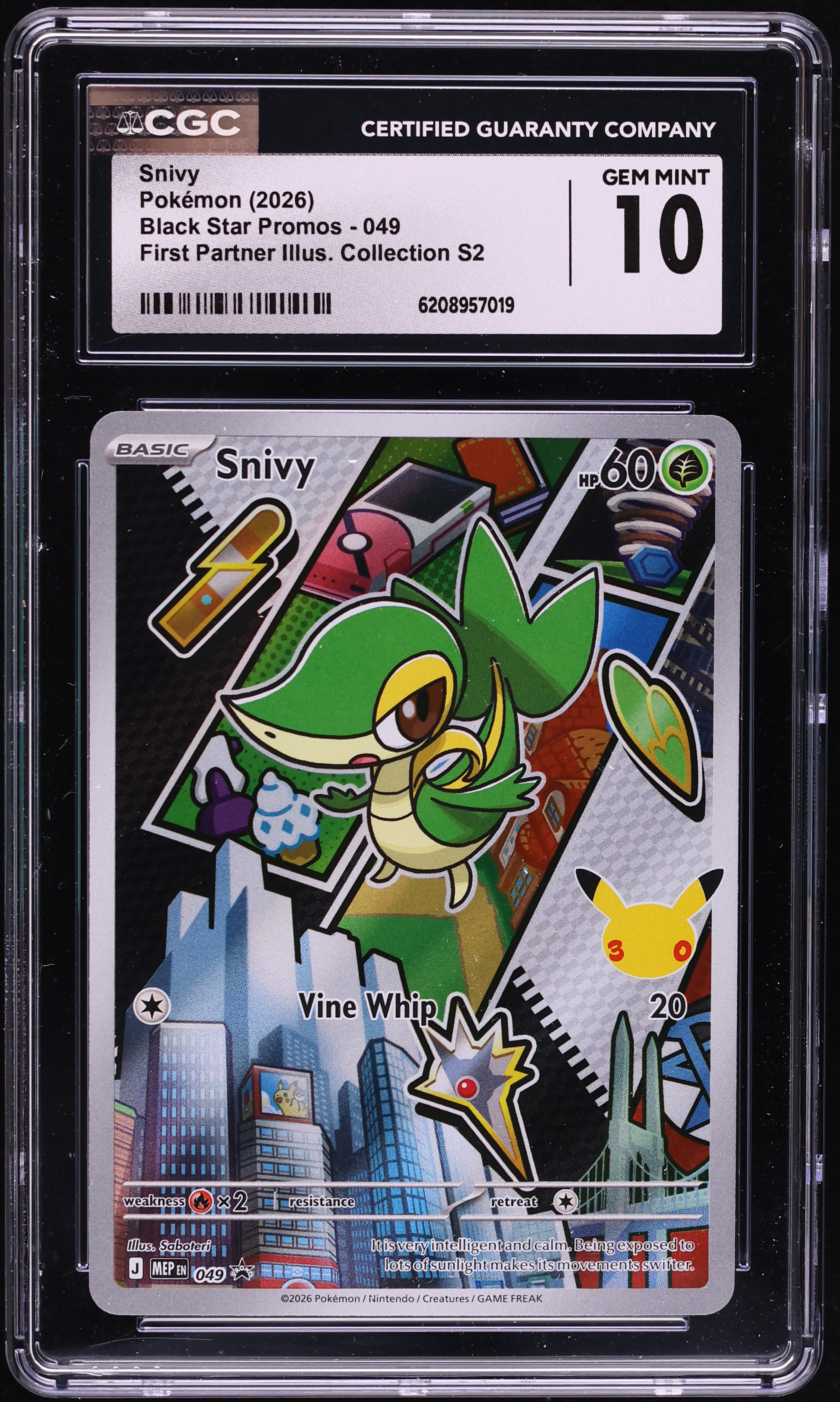 2026 Pokemon Mega Promo First Partner Illustration S2 Full Art Snivy #49 CGC 10 GEM MINT