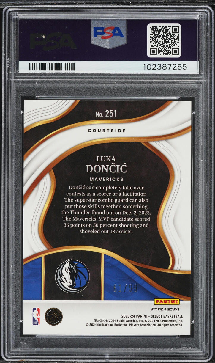 2023 Select Courtside Purple Cracked Ice Luka Doncic /99 #251 PSA 10 GEM MINT