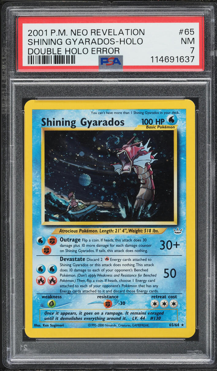 2001 Pokemon Neo Revelation Double Holo Shining Gyarados #65 PSA 7 NRMT