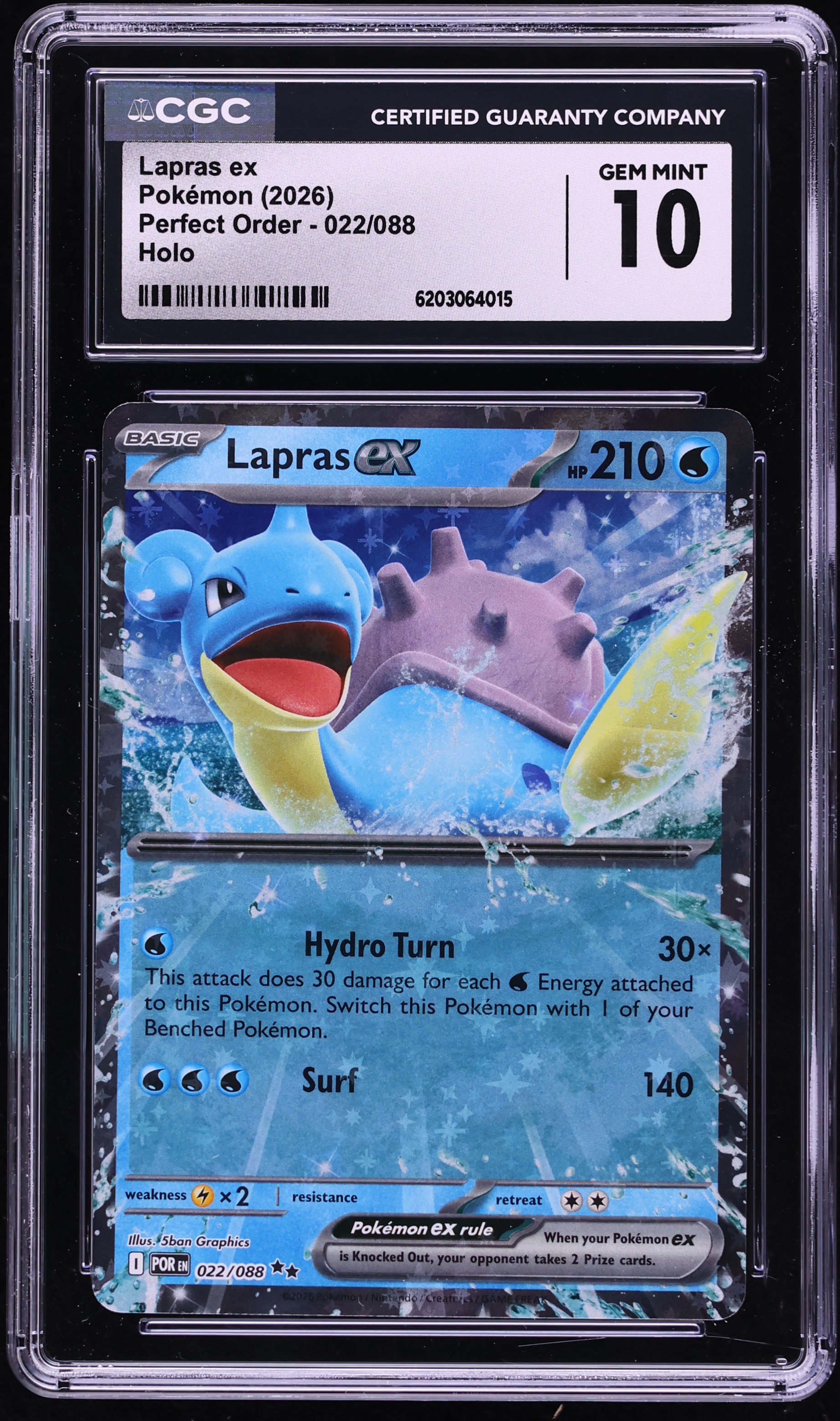 2026 Pokemon Mega Evolution Perfect Order Holo Lapras ex #22 CGC 10 GEM MINT